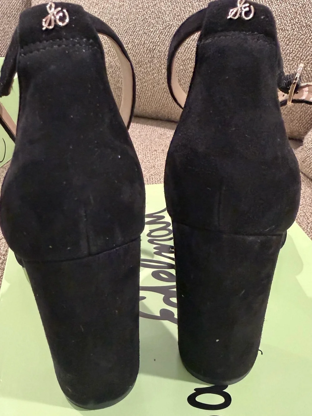 Sam Edelman Black Suede Block Heel Sandals with Ankle Strap